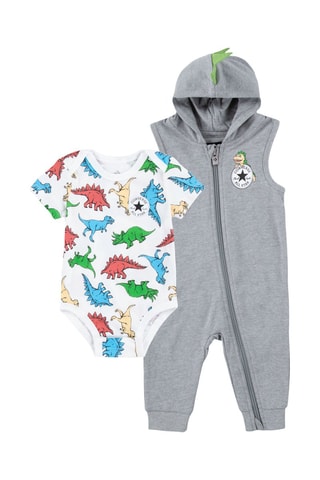 Body et combinaison à capuche - Blanc et gris clair chiné