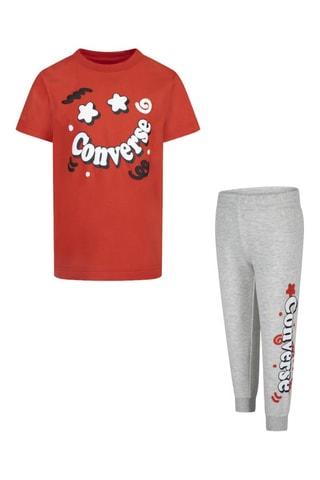 T-shirt et pantalon - Rouge et gris clair chiné