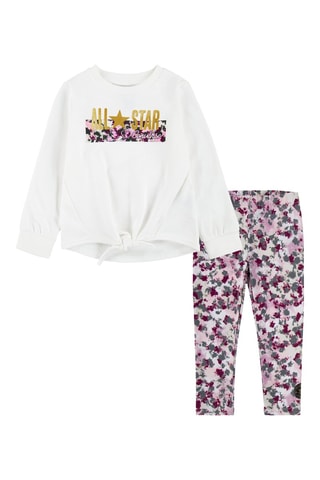 Sweat noué et legging - Ecru et rose