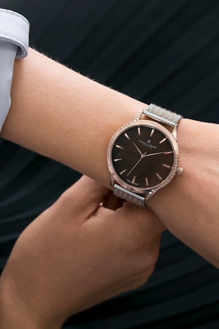 Montre à quartz en acier et cristaux véritables - Doré rose et argenté