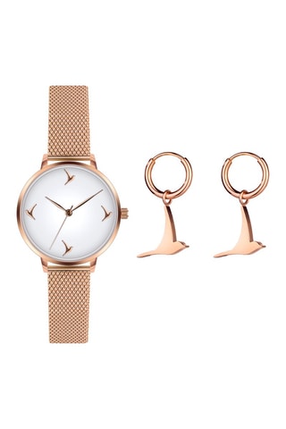 Coffret montre à quartz en acier et boucles d'oreilles - Plaqué or rose - Emily Westwood
