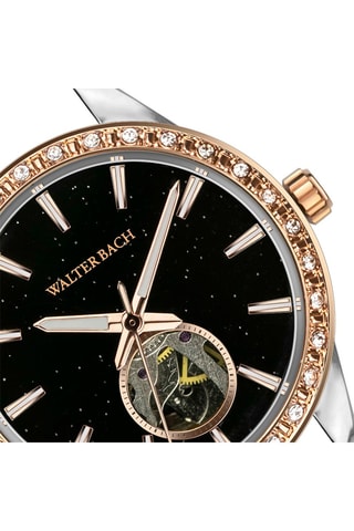 Montre automatique en cuir et plaqué ion or jaune et argent - Noir et argenté