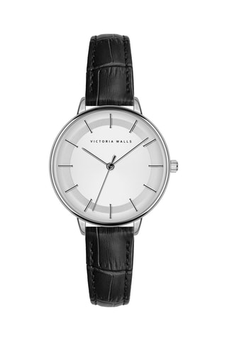Montre à quartz en cuir - Noir et argenté - Victoria Walls