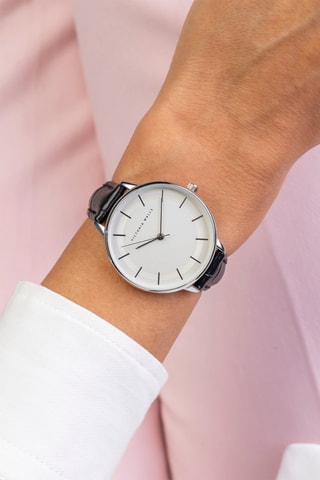 Montre à quartz en cuir - Noir et argenté - Victoria Walls