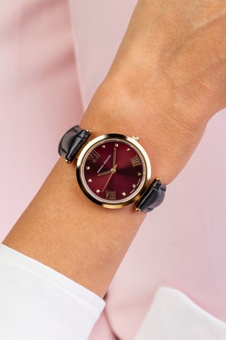 Montre à quartz en cuir et diamant - Noir et doré - Monica Monaco