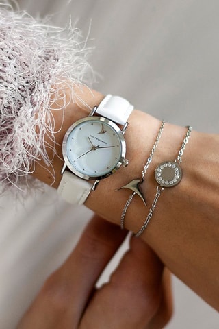 Montre à quartz en cuir - Blanc et argenté - Emily Westwood
