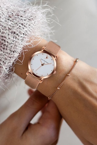 Montre à quartz en acier - Doré rose et blanc - Emily Westwood