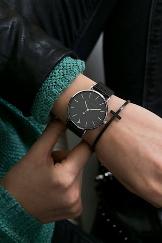 Montre à quartz en acier - Noir et argenté - Emily Westwood