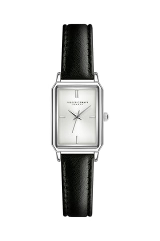 Montre à quartz en cuir et plaqué ion argent - Noir et argenté - Frederic Graff
