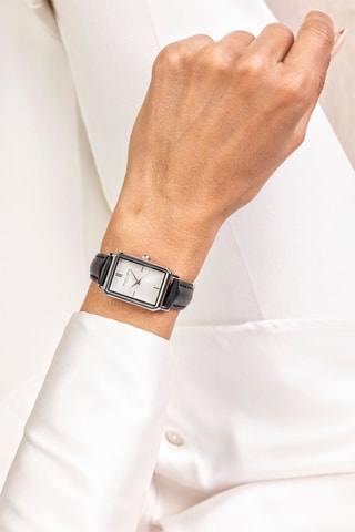 Montre à quartz en cuir et plaqué ion argent - Noir et argenté - Frederic Graff