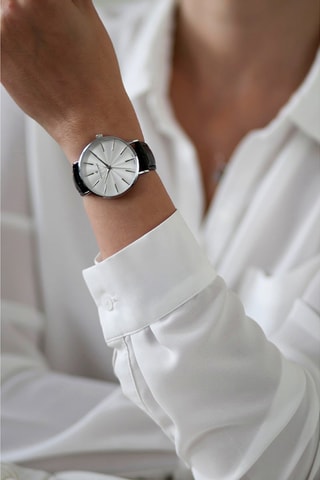 Montre à quartz en cuir - Noir et argenté - Frederic Graff