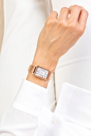 Montre à quartz en acier inoxydable plaqué ion or rose - Doré rose et blanc - Frederic Graff