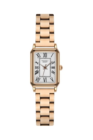 Montre à quartz en acier inoxydable plaqué ion or rose - Doré rose et blanc - Frederic Graff