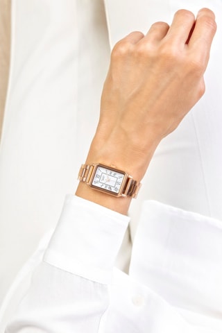 Montre à quartz en acier inoxydable plaqué ion or rose - Doré rose et blanc - Frederic Graff