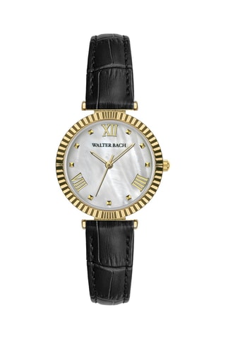 Montre à quartz en cuir et nacre - Noir et doré - Walter Bach