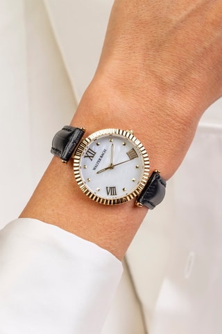 Montre à quartz en cuir et nacre - Noir et doré - Walter Bach