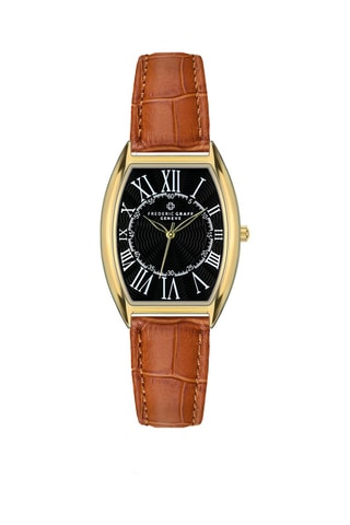 Montre à quartz en cuir - Marron et doré - Frederic Graff