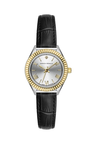 Montre à quartz en cuir et diamant - Noir et doré