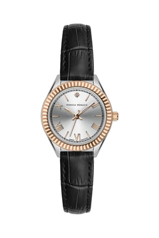 Montre à quartz en cuir et diamant - Noir et doré rose