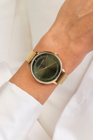 Montre à quartz en acier et diamant - Doré et vert foncé