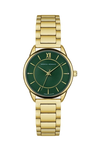 Montre à quartz en acier et diamants - Doré et vert foncé