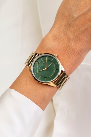 Montre à quartz en acier et diamants - Doré et vert foncé