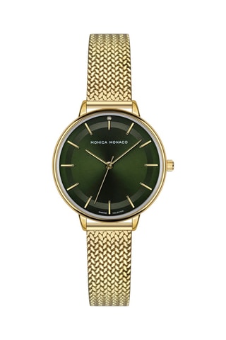 Montre à quartz en acier et diamant - Doré et vert