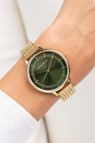 Montre à quartz en acier et diamant - Doré et vert