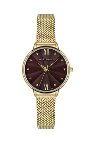 Montre à quartz en acier et diamants - Doré