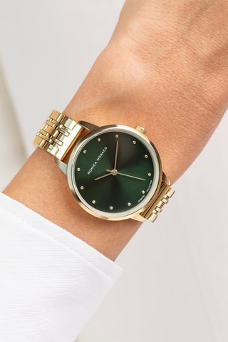 Montre à quartz en acier et diamant - Doré et vert