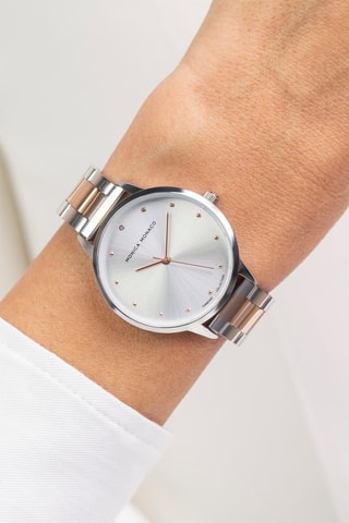 Montre à quartz en acier et diamant - Argenté