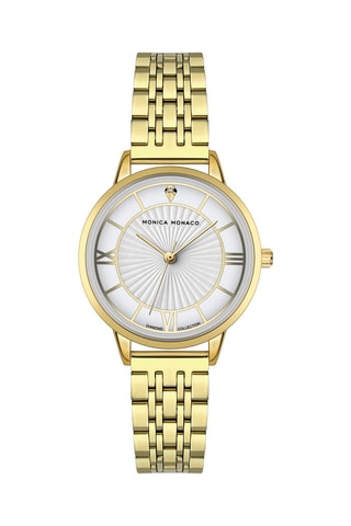 Montre à quartz en acier et diamant - Doré