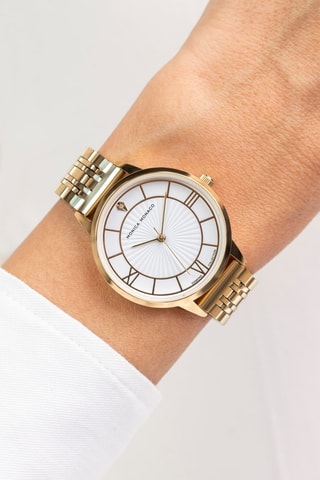 Montre à quartz en acier et diamant - Doré