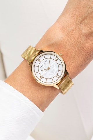 Montre à quartz en acier et diamant - Doré