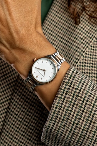 Montre à quartz en acier et diamant - Argenté