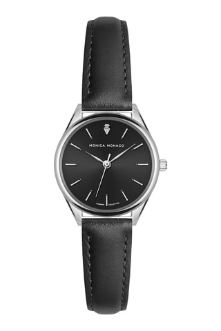 Montre à quartz en cuir et diamant - Noir