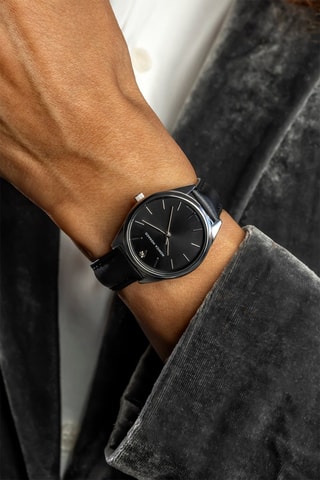 Montre à quartz en cuir et diamant - Noir