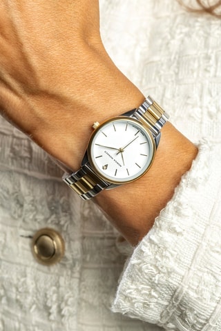 Montre à quartz en acier et diamant - Argenté