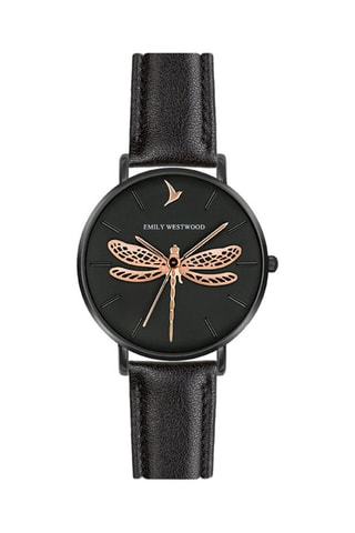 Montre à quartz en cuir - Noir et doré rose - Emily Westwood