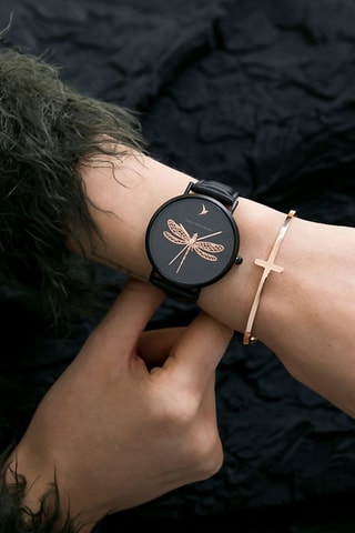 Montre à quartz en cuir - Noir et doré rose - Emily Westwood