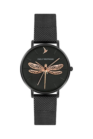 Montre à quartz en acier - Noir et doré rose - Emily Westwood