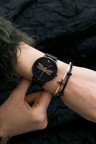 Montre à quartz en acier - Noir et doré rose - Emily Westwood