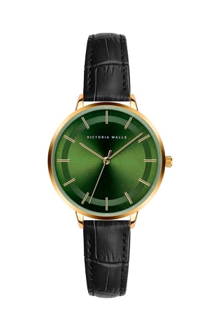 Montre à quartz en cuir - Noir et doré - Victoria Walls