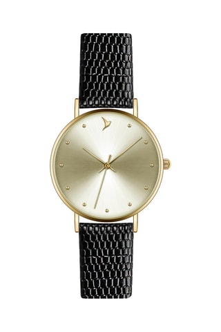 Montre à quartz en cuir - Noir et doré - Emily Westwood