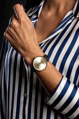 Montre à quartz en cuir - Noir et doré - Emily Westwood