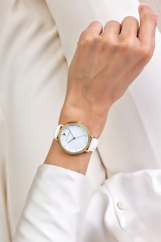 Montre à quartz en cuir - Blanc et doré - Emily Westwood