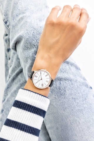 Montre à quartz en cuir - Noir et doré rose - Emily Westwood