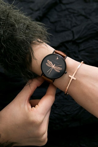 Montre à quartz en cuir - Marron et noir - Emily Westwood
