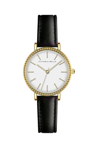 Montre à quartz en cuir - Noir et doré - Victoria Walls