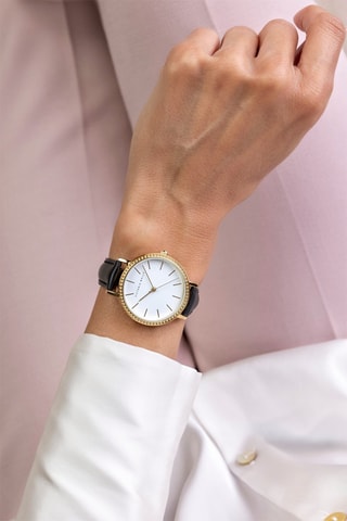 Montre à quartz en cuir - Noir et doré - Victoria Walls